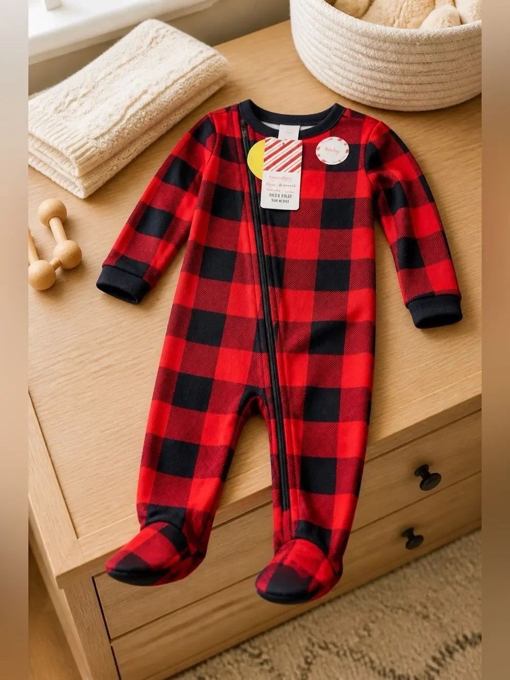 Red and Black Buffalo Plaid Kids One Piece PJs 24m NWT